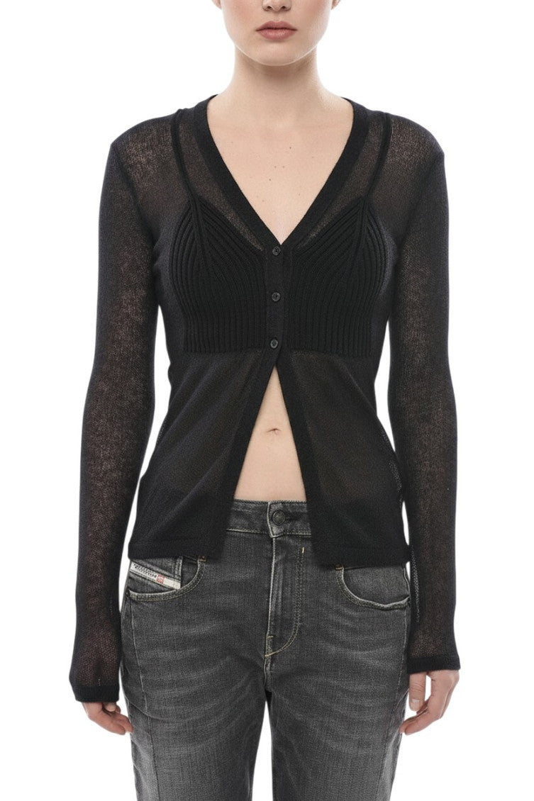 Black Knitted V Neck Cardigan 1