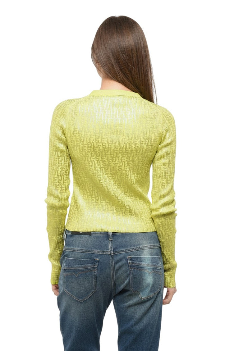 Yellow Logo Print V Neck Cardigan 2