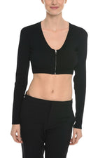 Black Solid V Neck Crop Cardigan 1
