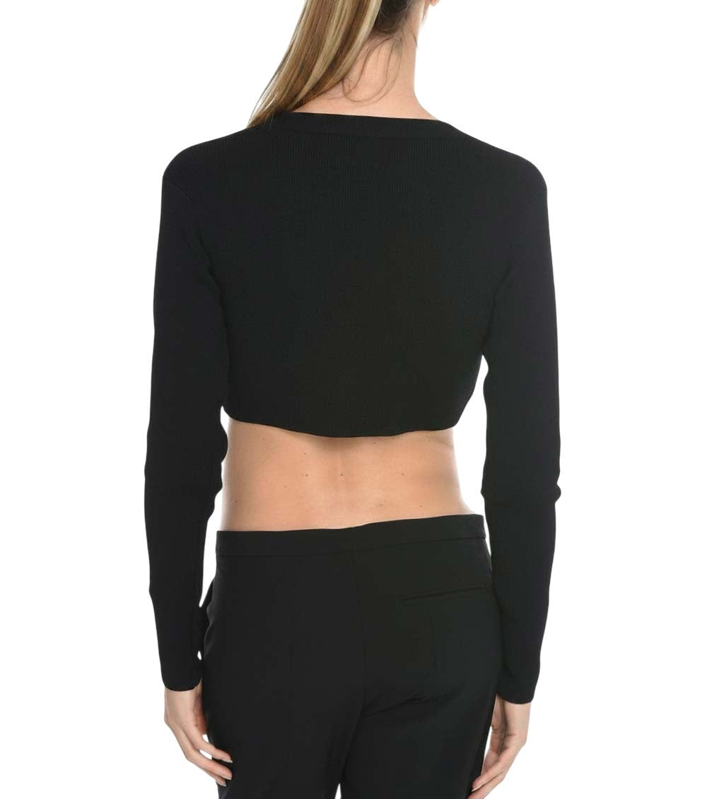 Black Solid V Neck Crop Cardigan 2