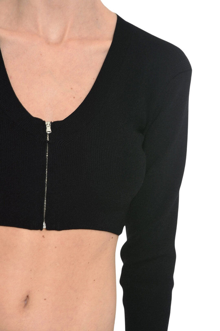 Black Solid V Neck Crop Cardigan 3