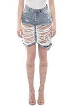 Blue Distressed Mini Skirt 1