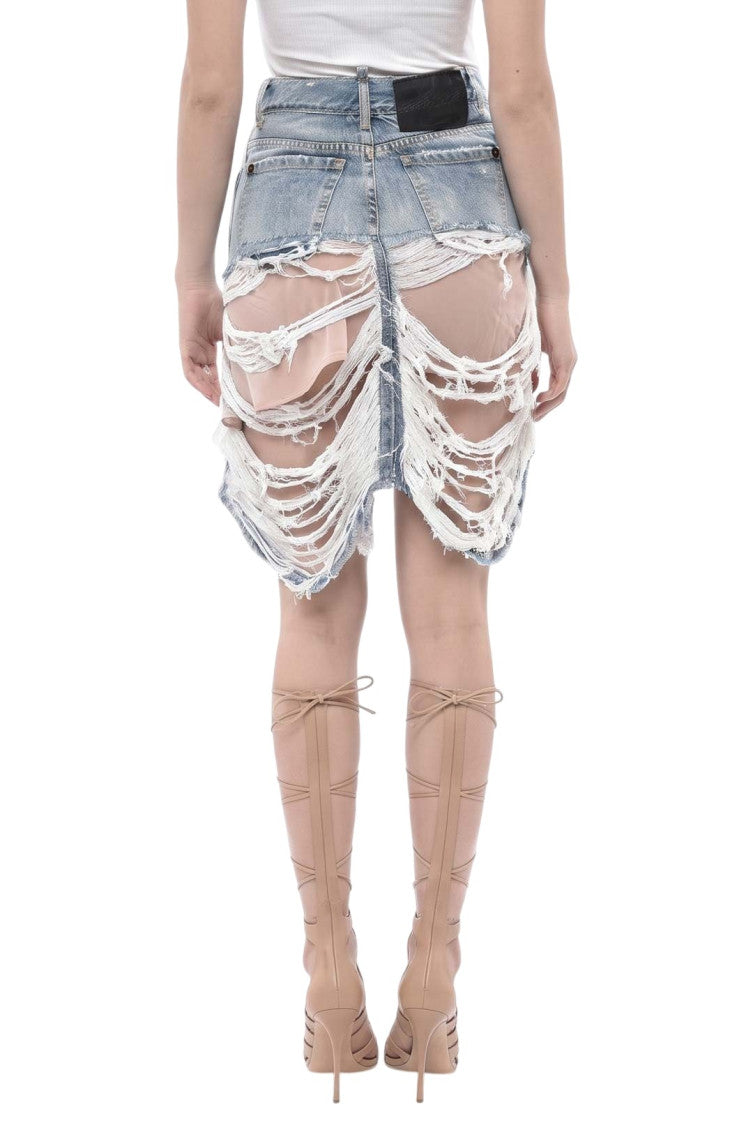 Blue Distressed Mini Skirt 2