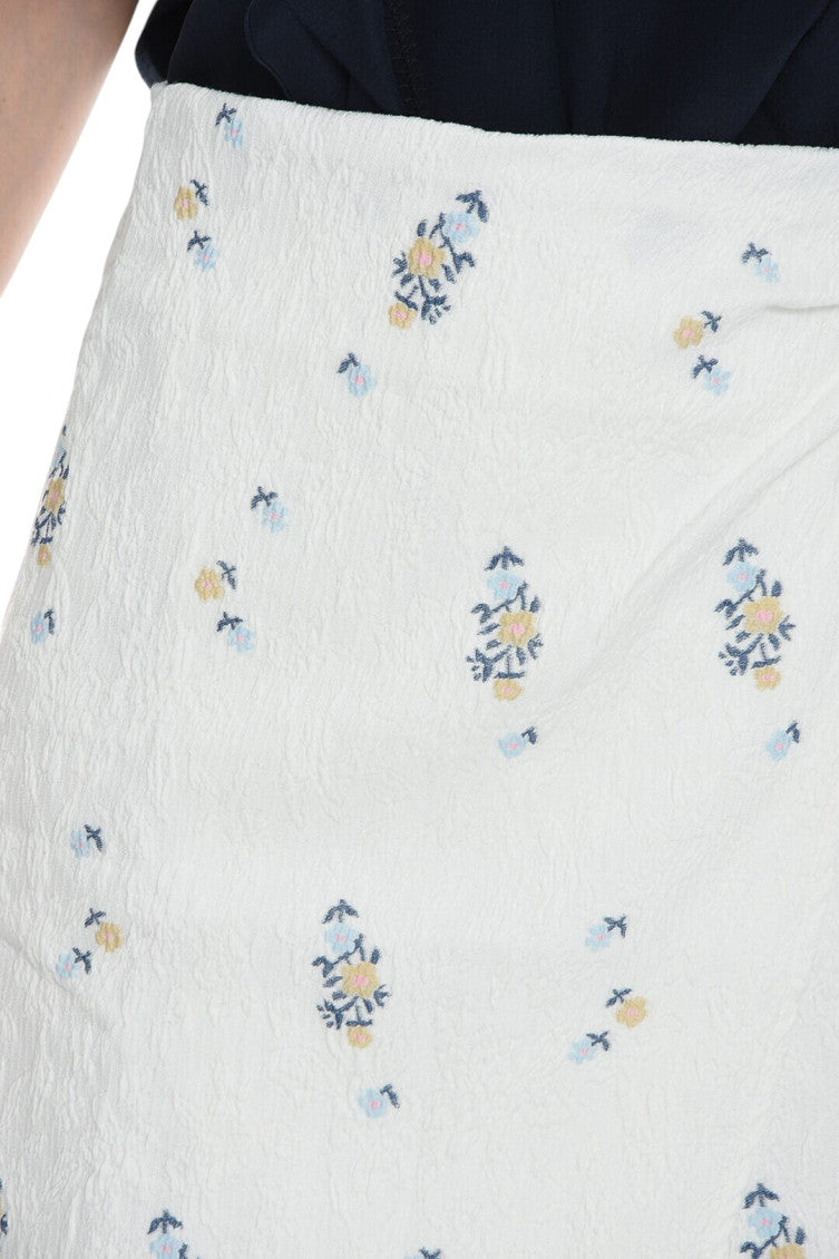 White Floral Knee Length Skirt 3