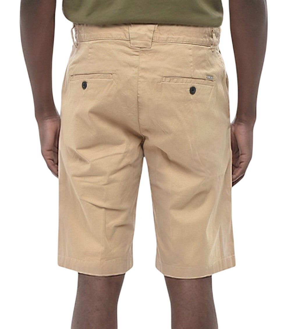 Beige Solid Cotton Shorts 2