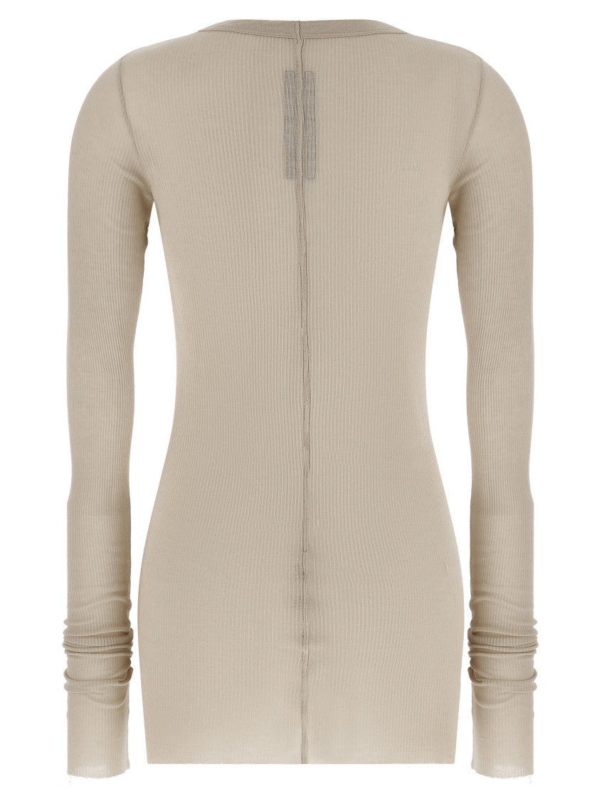 Beige Solid Crew Neck T-Shirt 2