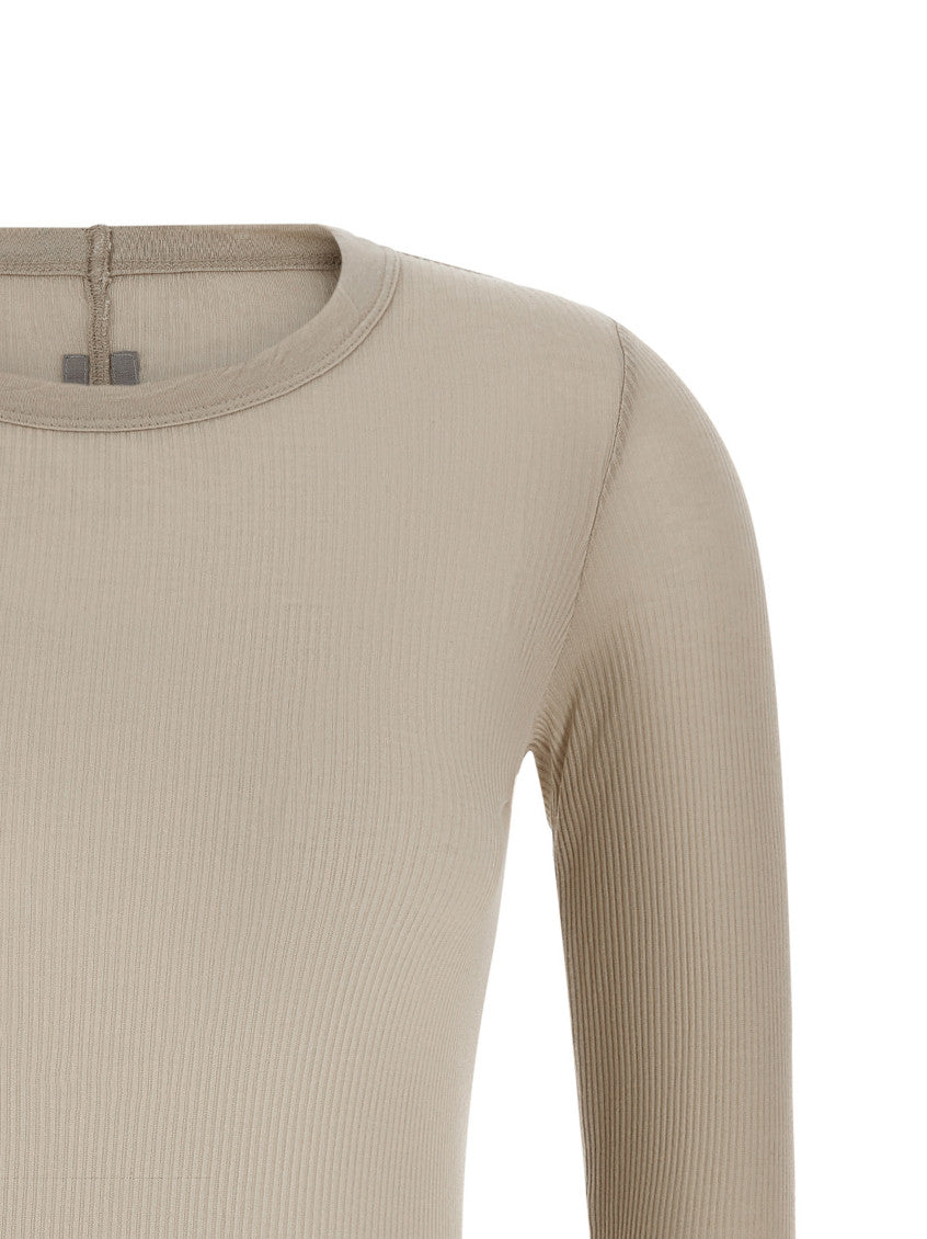 Beige Solid Crew Neck T-Shirt 3
