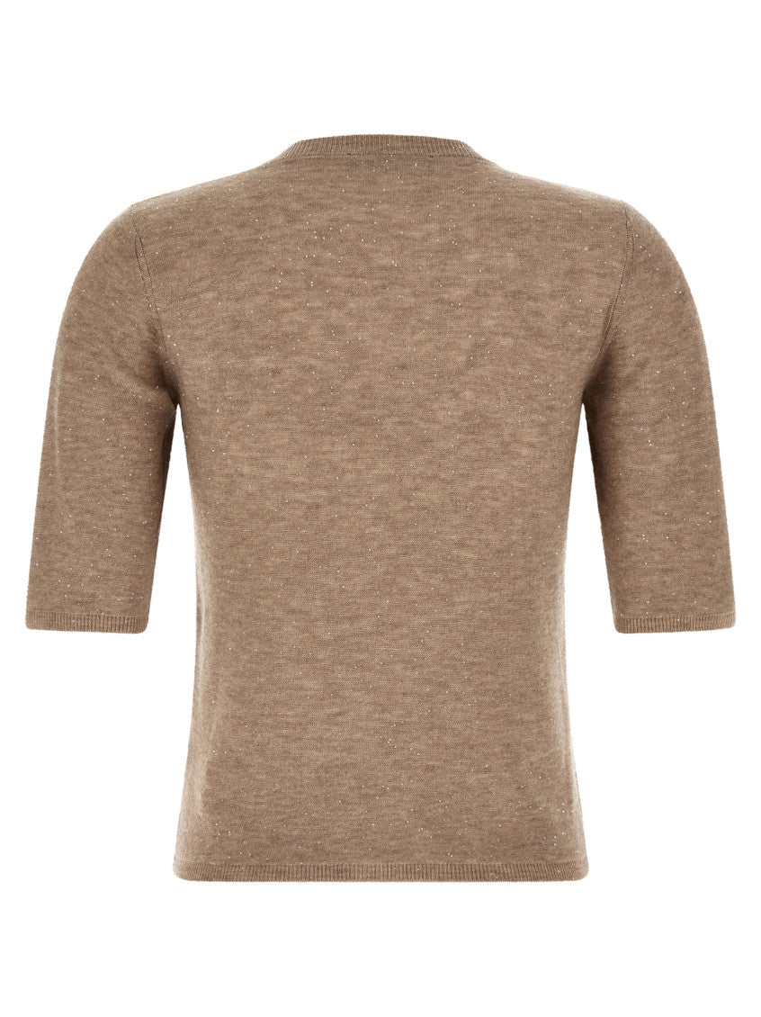 Light Brown Embellished Round Neck T-Shirt 2