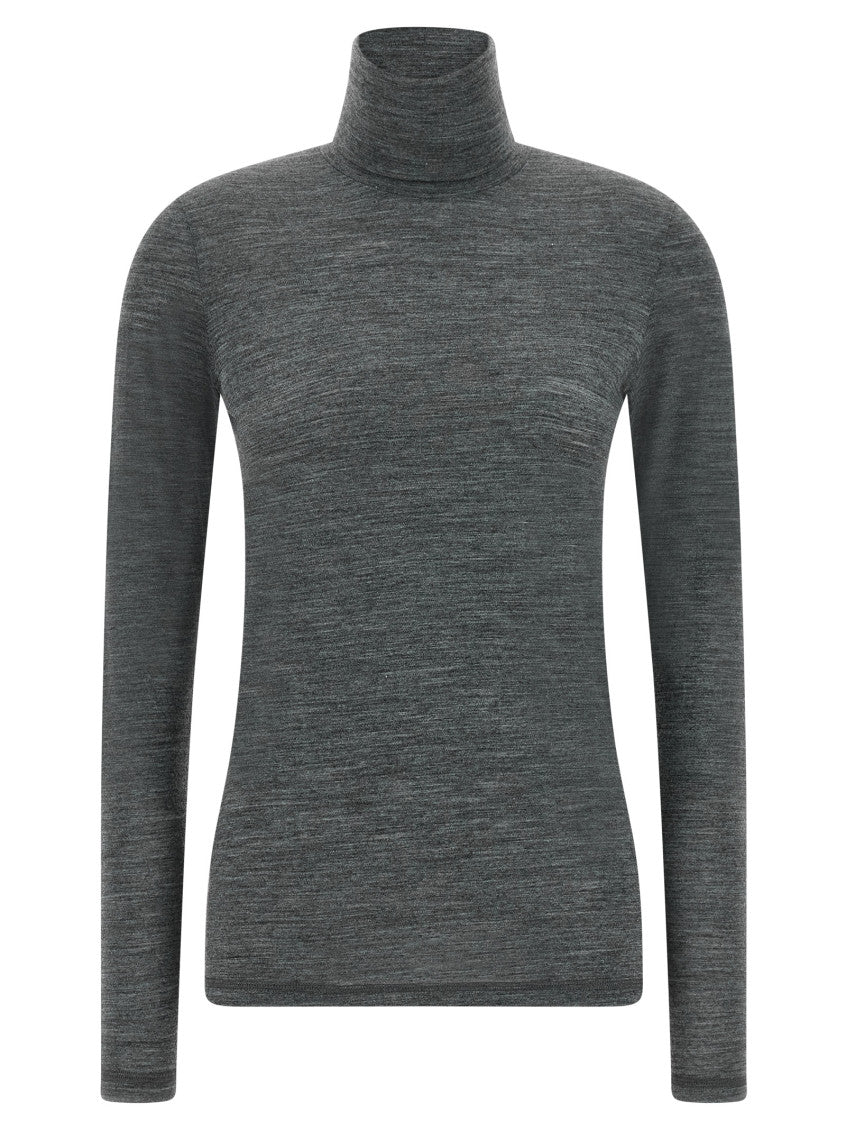 Grey Solid Turtle Neck T-Shirt 1