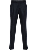 Blue Wool Blend Brushed Effect Pleat Pants 1