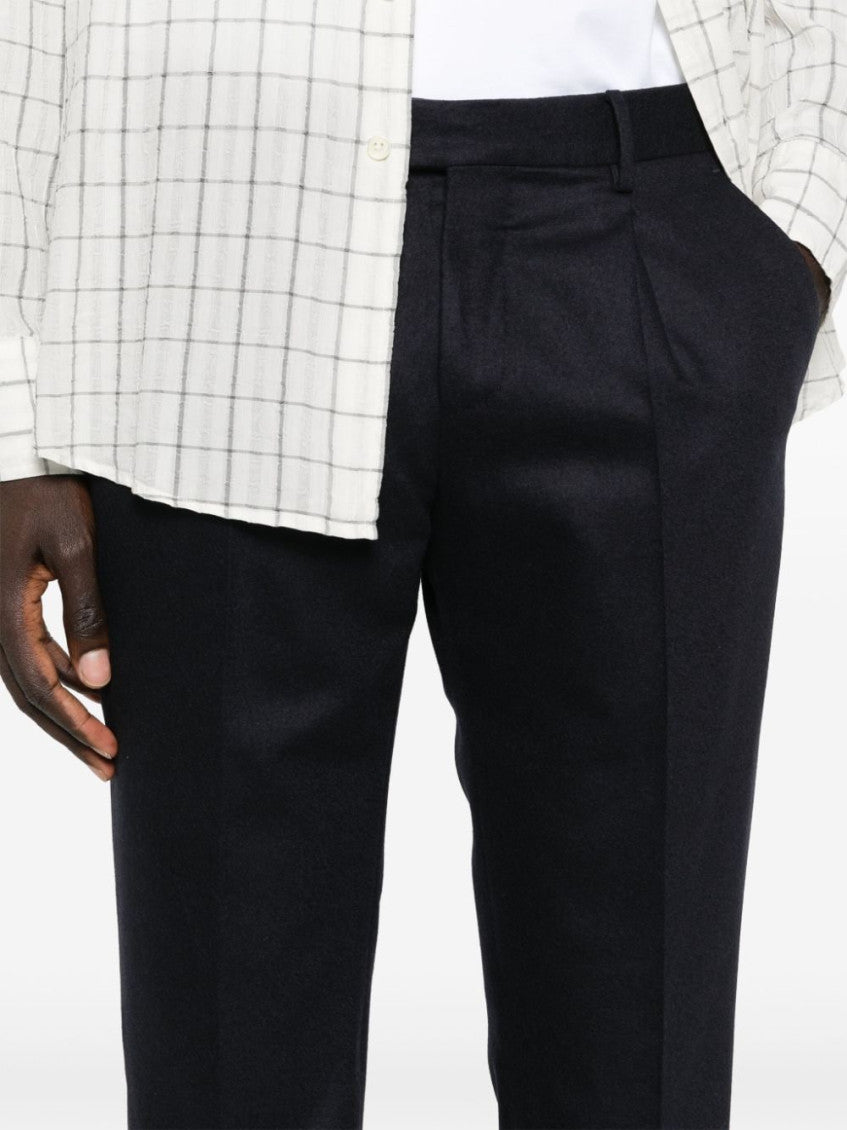 Blue Wool Blend Brushed Effect Pleat Pants 3