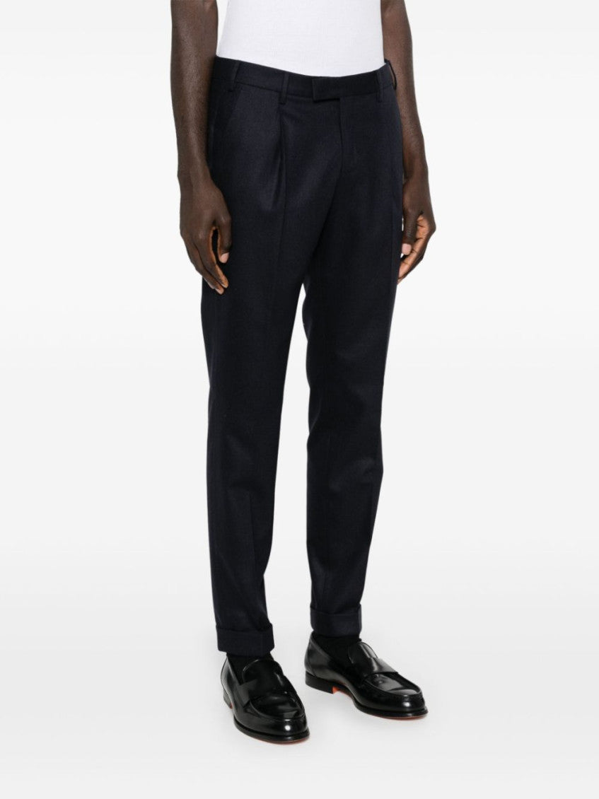 Blue Wool Blend Brushed Effect Pleat Pants 4