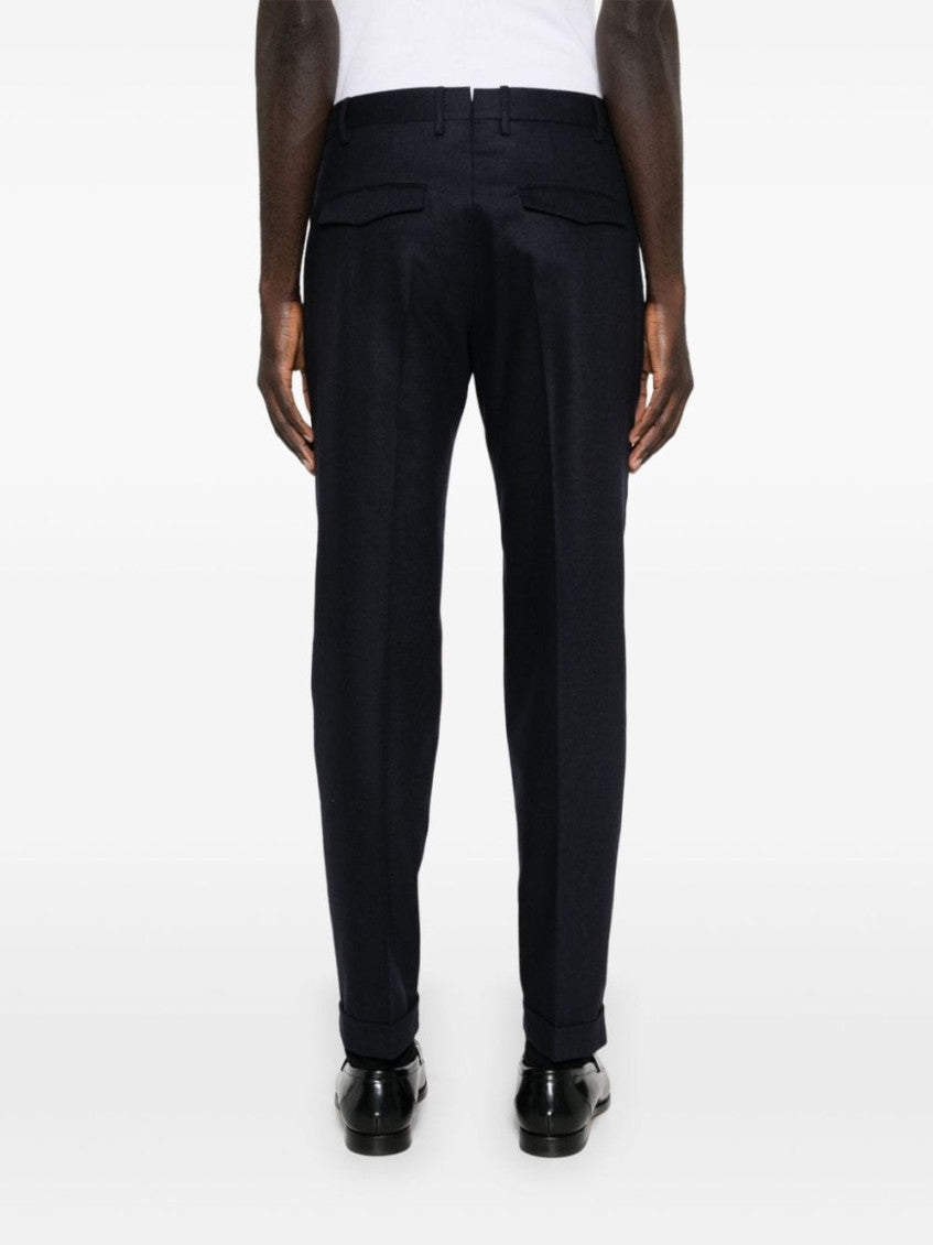 Blue Wool Blend Brushed Effect Pleat Pants 5