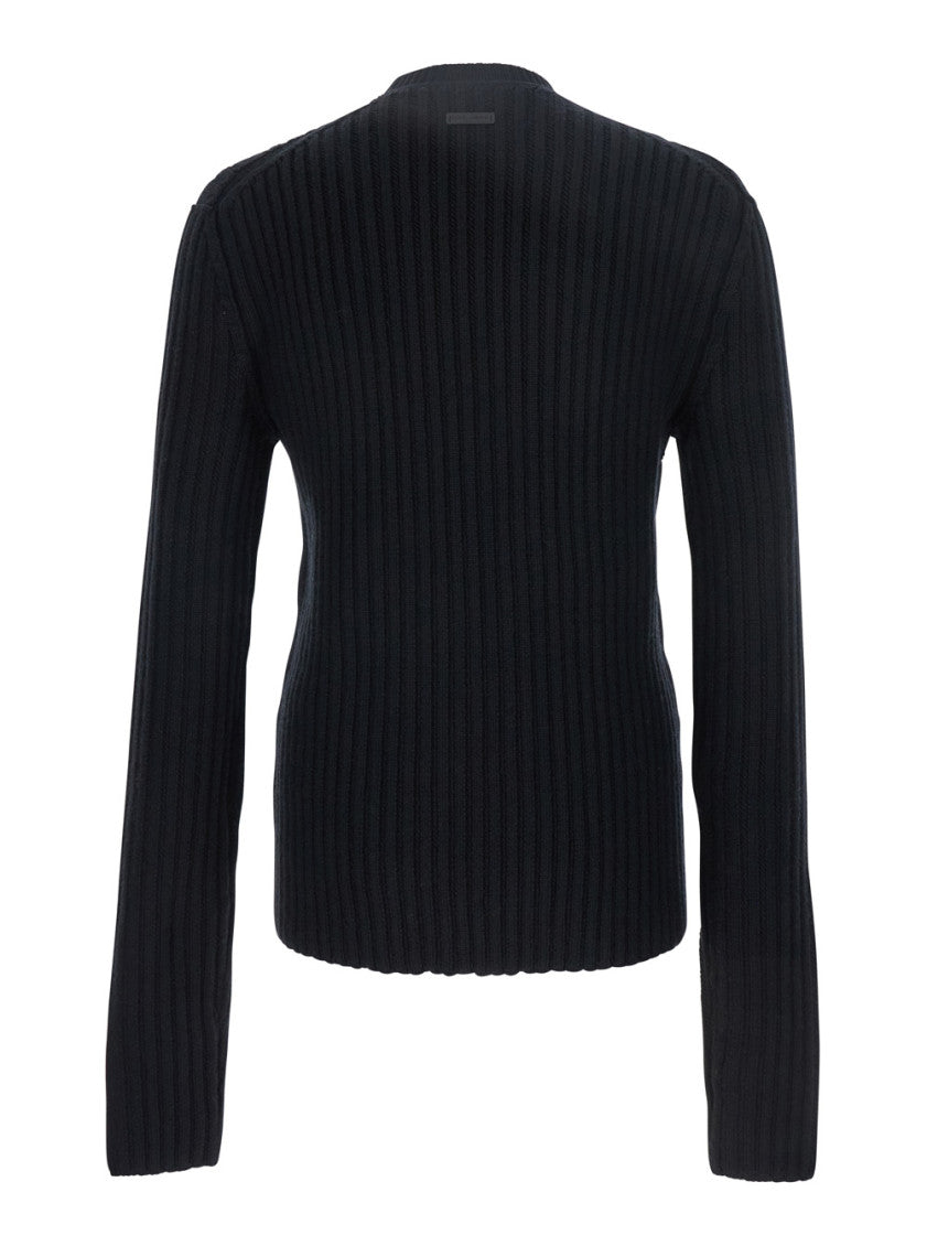 Black Crewneck Ribbed Sweater 2