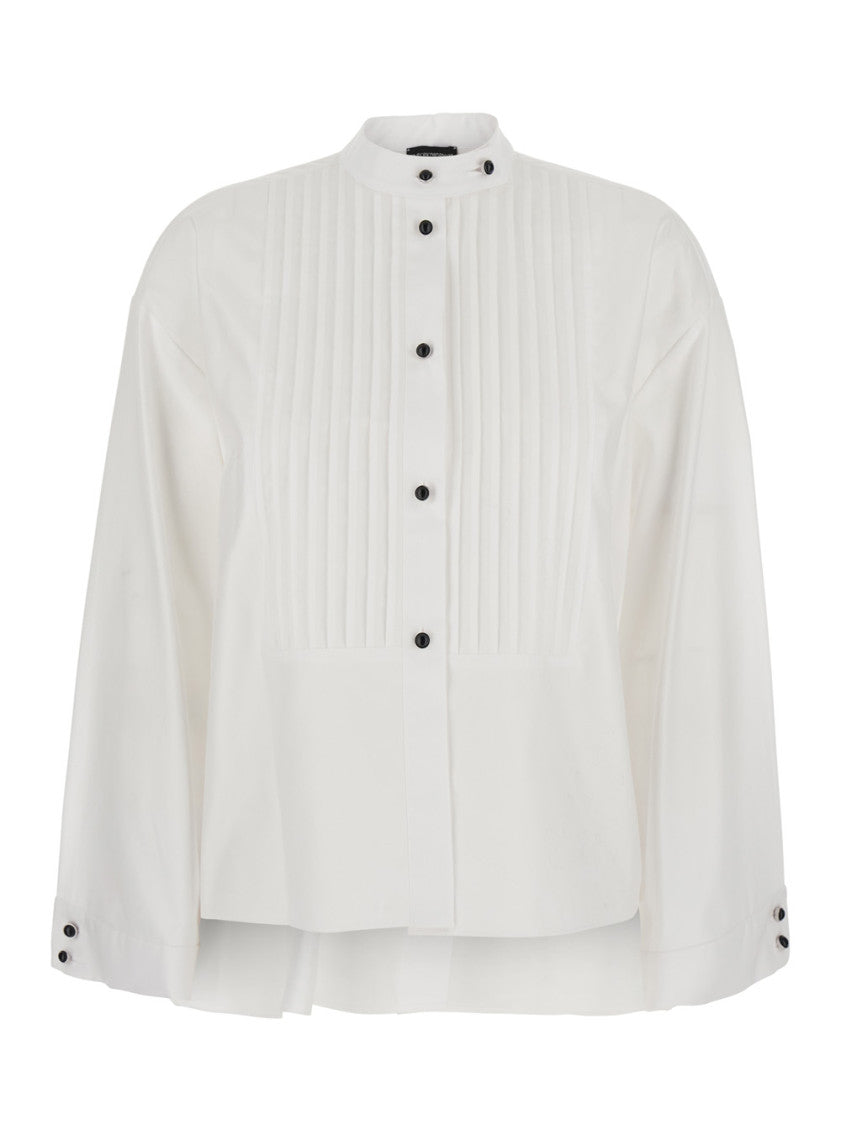 White Regular Band Collar Shirt 1