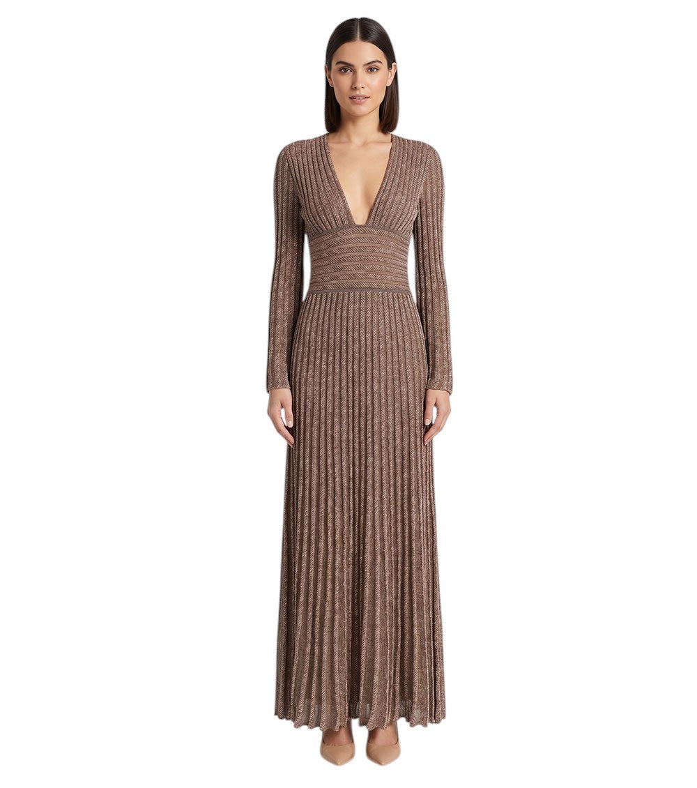 Brown V Neck Maxi Dress 3