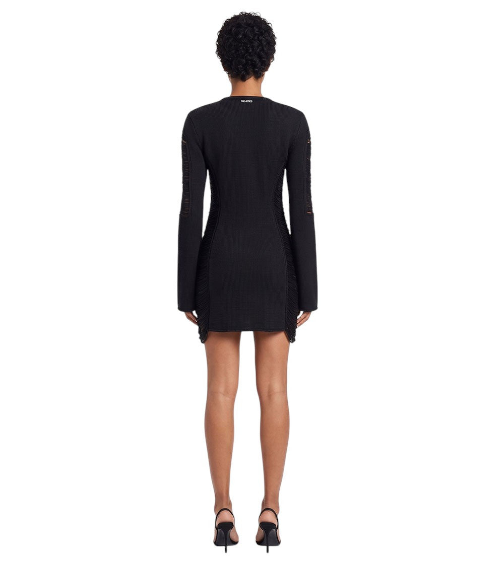 Black Textured Crew Neck Mini Dress 2
