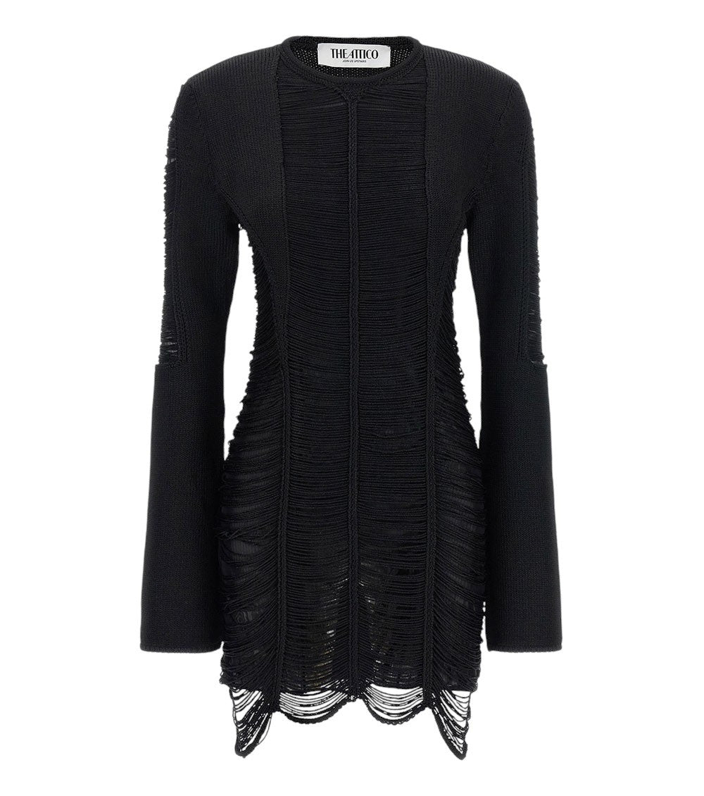 Black Textured Crew Neck Mini Dress 3