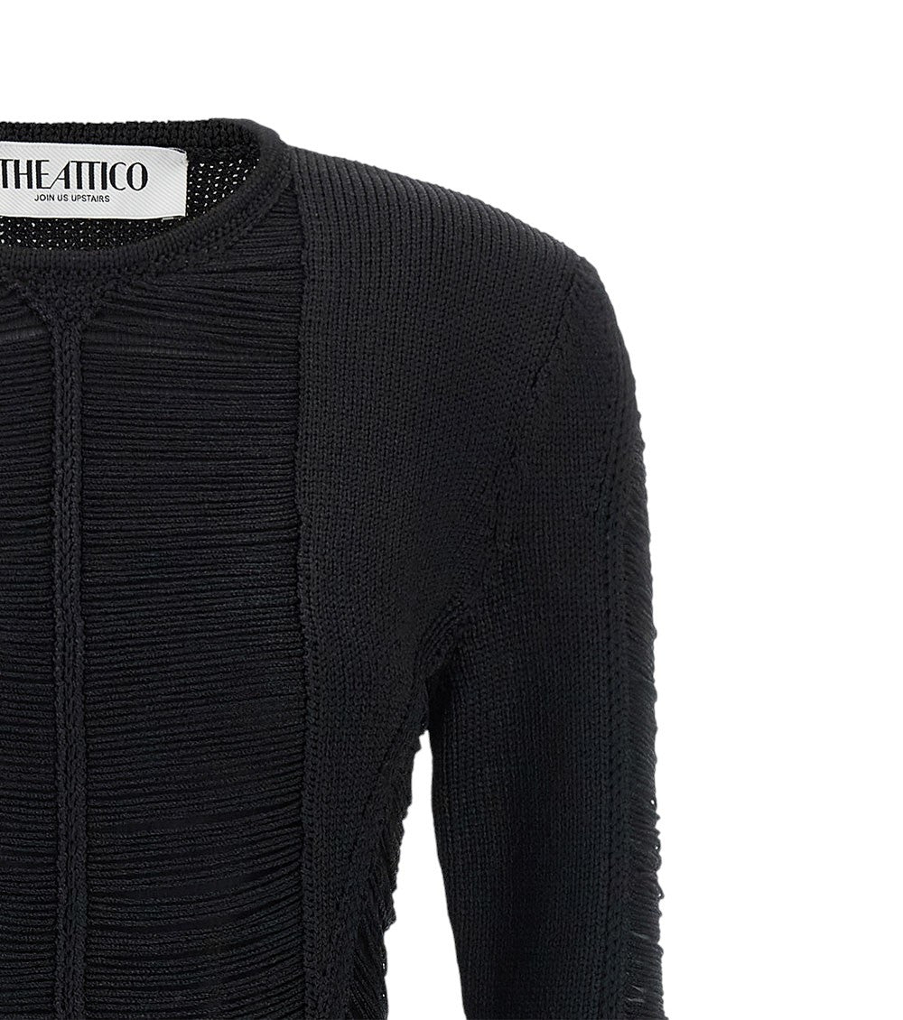 Black Textured Crew Neck Mini Dress 5