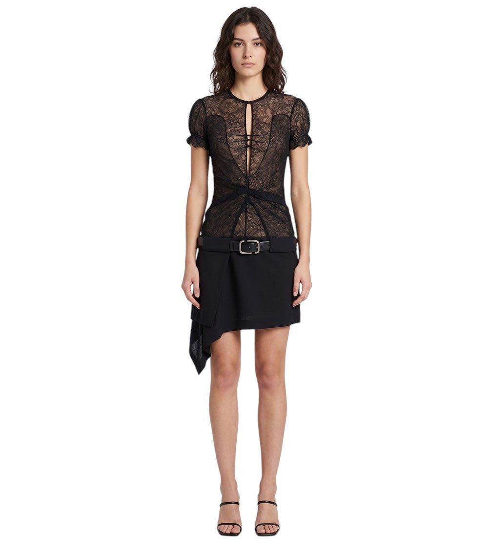 Black Floral Round Neck Mini Dress 1