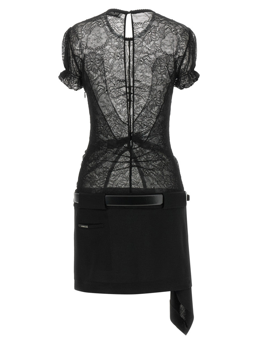 Black Floral Round Neck Mini Dress 4