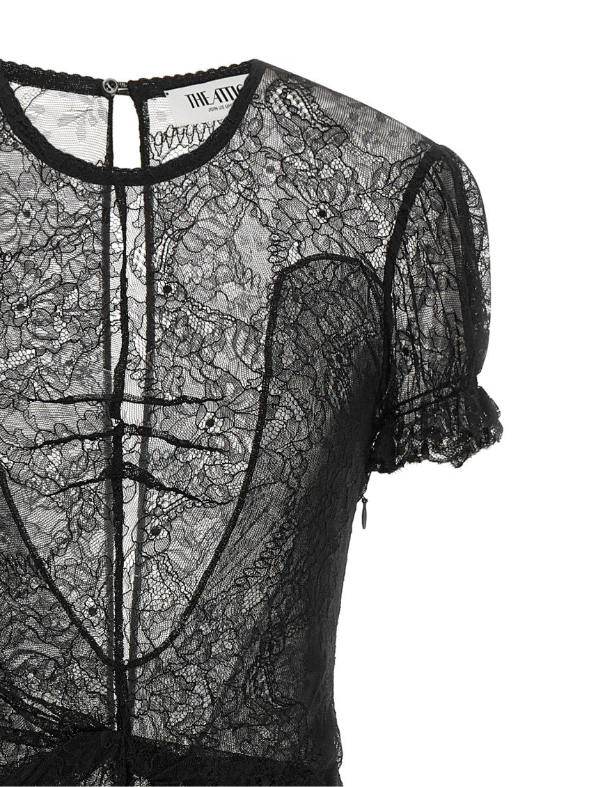 Black Floral Round Neck Mini Dress 5