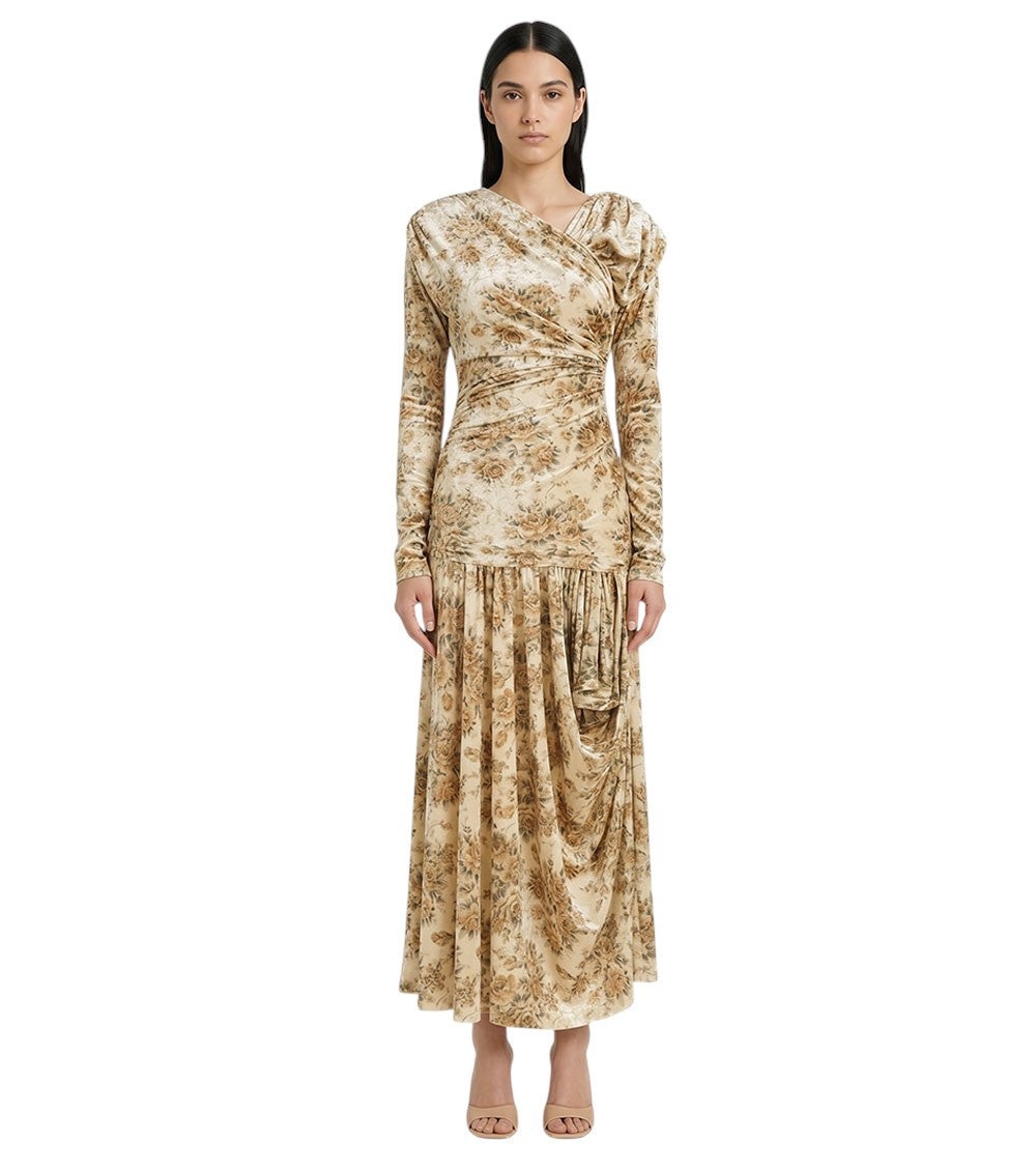 Beige Floral Maxi Dress 3