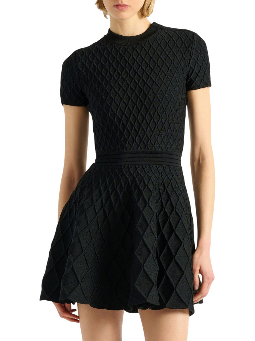 Black Textured Crew Neck Mini Dress 2