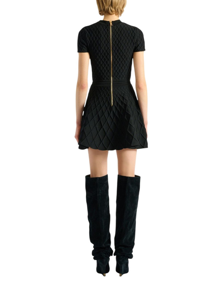 Black Textured Crew Neck Mini Dress 3
