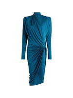 Blue Mock Collar Knee Length Dress 1