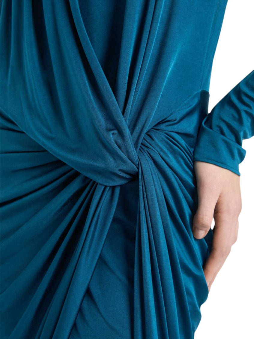 Blue Mock Collar Knee Length Dress 4