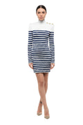 Blue Stripes Mock Collar Mini Dress 1