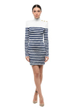 Blue Stripes Mock Collar Mini Dress 1