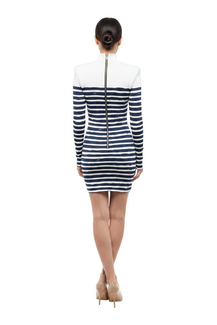 Blue Stripes Mock Collar Mini Dress 2