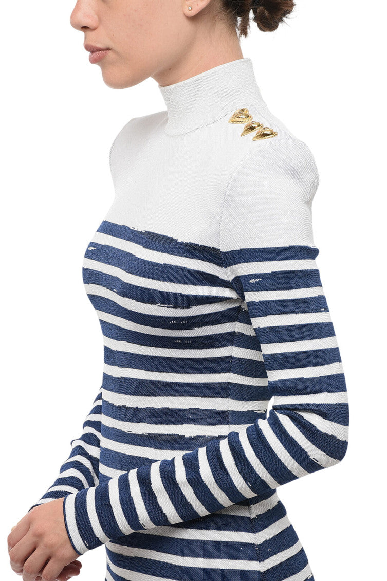 Blue Stripes Mock Collar Mini Dress 3