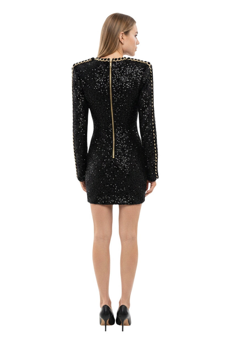 Black Embellished Round Neck Mini Dress 2