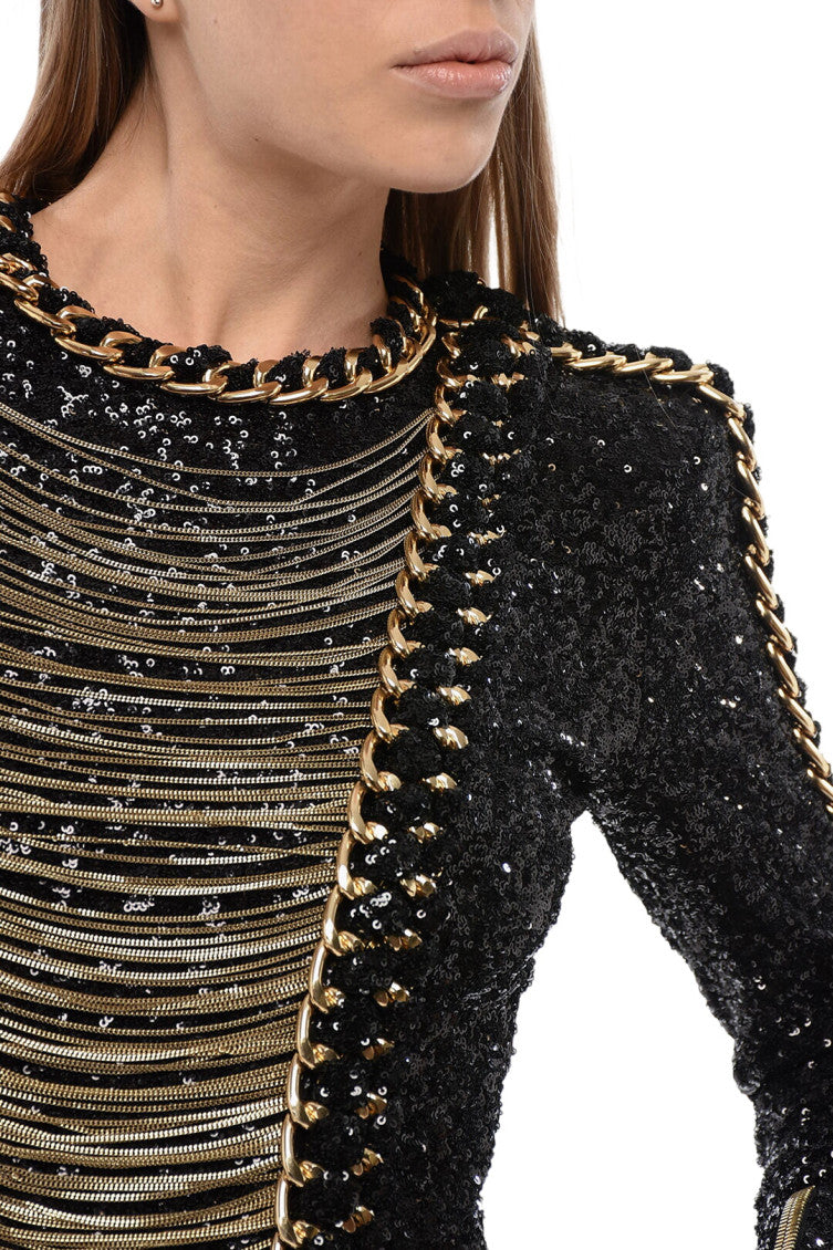 Black Embellished Round Neck Mini Dress 3
