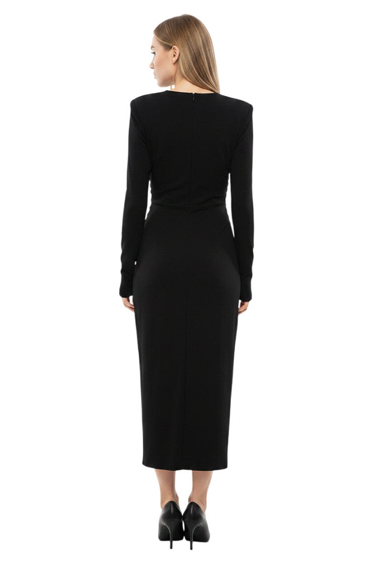 Black Embellished Round Neck Midi Dress 2
