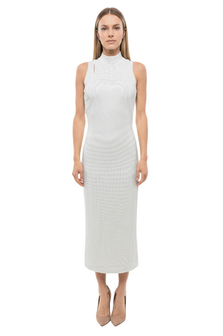 Grey Embellished Mock Collar Midi Dress 1
