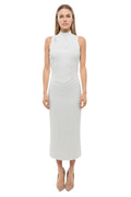 Grey Embellished Mock Collar Midi Dress 1