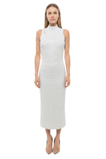 Grey Embellished Mock Collar Midi Dress 1