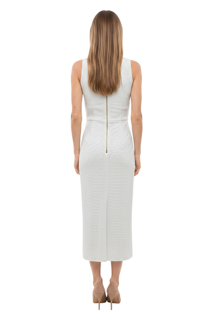 Grey Embellished Mock Collar Midi Dress 2