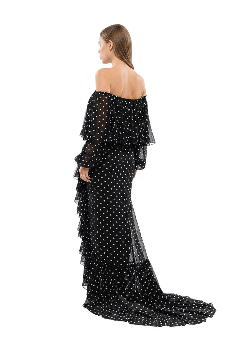 Black Polka Dot Off Shoulder Maxi Dress 2