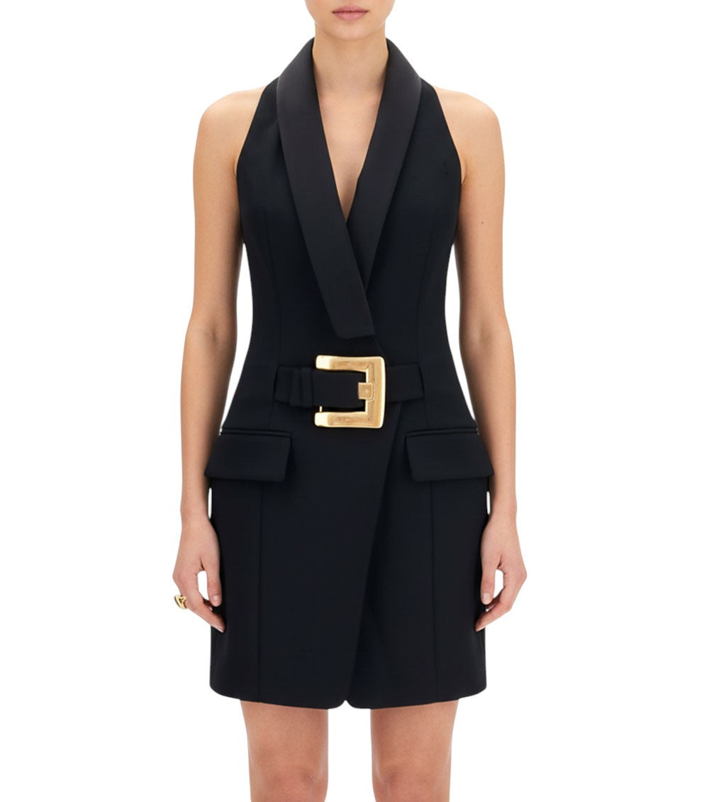 Black Shawl Lapel Mini Dress 1