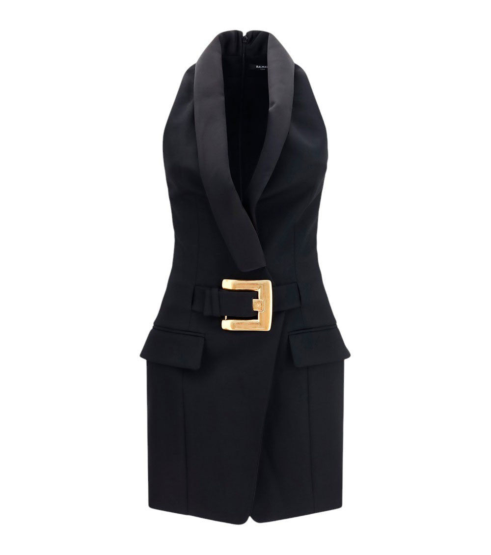 Black Shawl Lapel Mini Dress 3