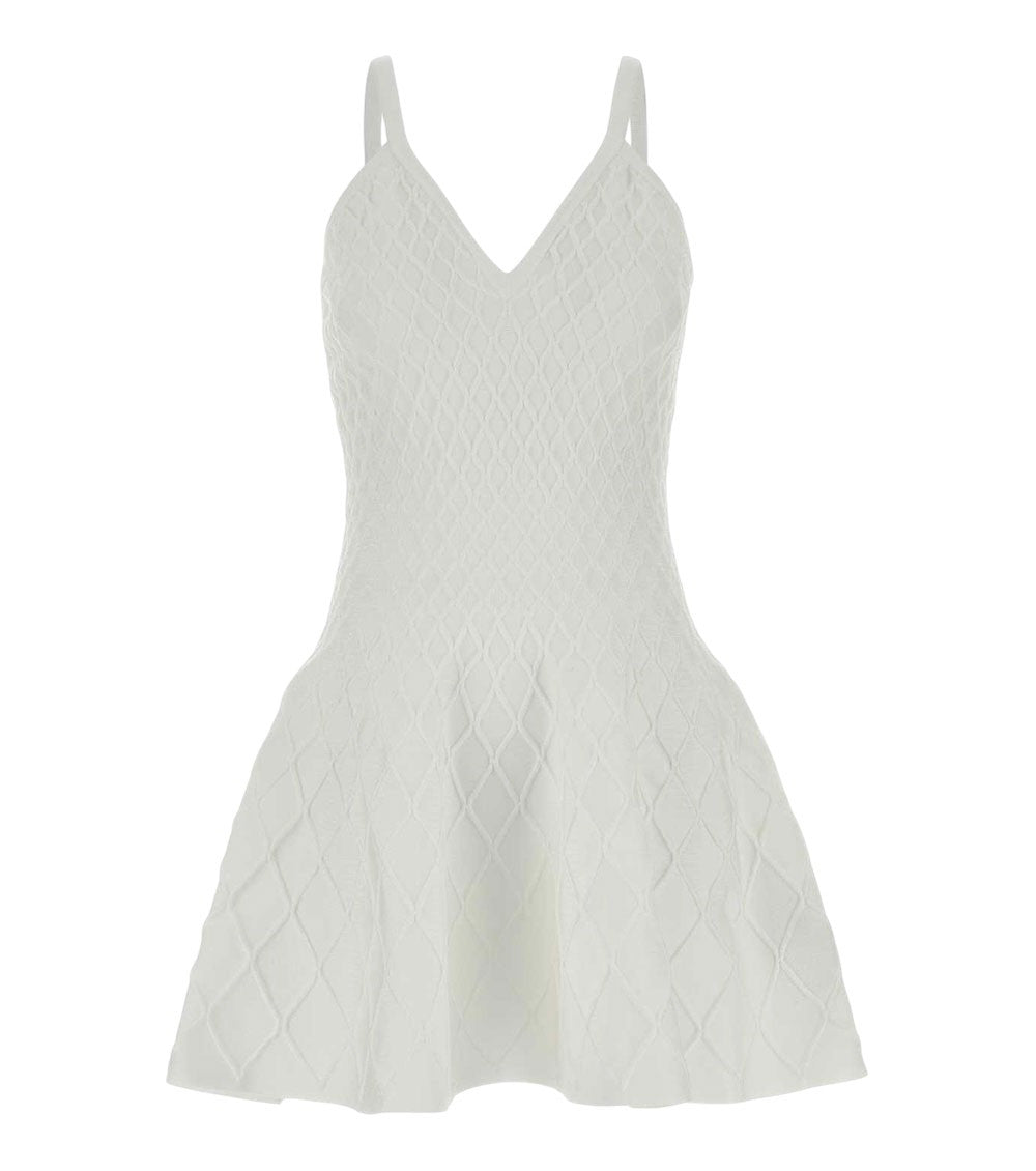 White Textured V Neck Mini Dress 3
