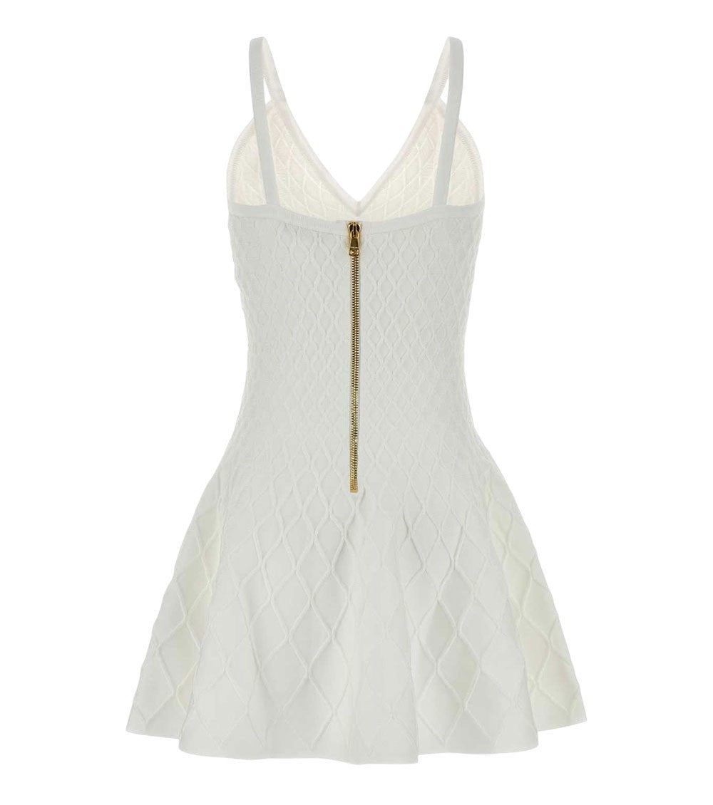White Textured V Neck Mini Dress 4
