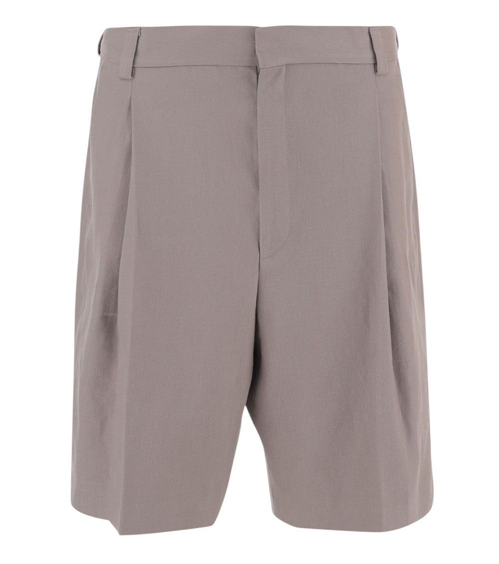 Taupe Solid Pleated Shorts 1