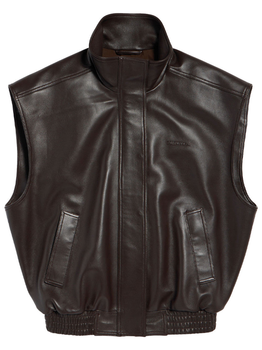 Brown Solid Mandarin Collar Jacket 1