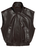 Brown Solid Mandarin Collar Jacket 1